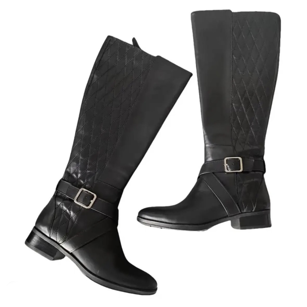 NWT DKNY Womens Mattie Leather Almond Toe Knee High Fashion Boots, Black, Size 9